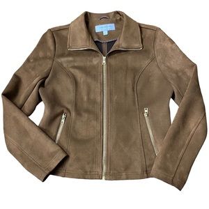 MARC NEW YORK Brown Faux Suede Full Zip Motorcycle Jacket Gold Zipper